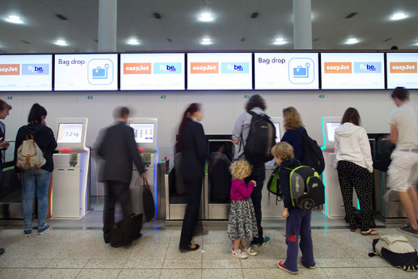 easyjet opens self service bag drop at Gatwick Airport at its new automated check in area.