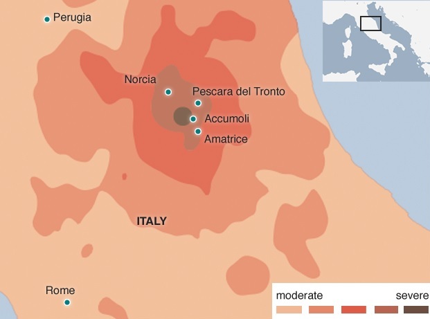 Italy hit by an earthquake