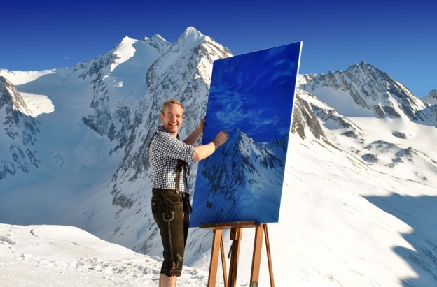 2 Adam Attew finishing his oil painting ‘Last Light on the Kirchenkogel’ 2760m up at Obergurgl in the Austrian Tirol