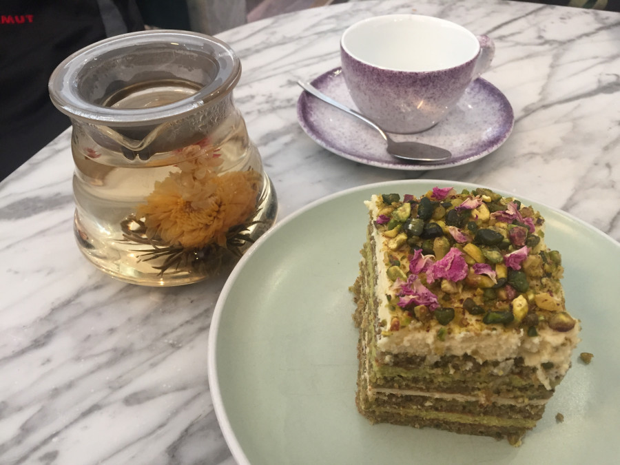 ELN pistachio cake and flower tea