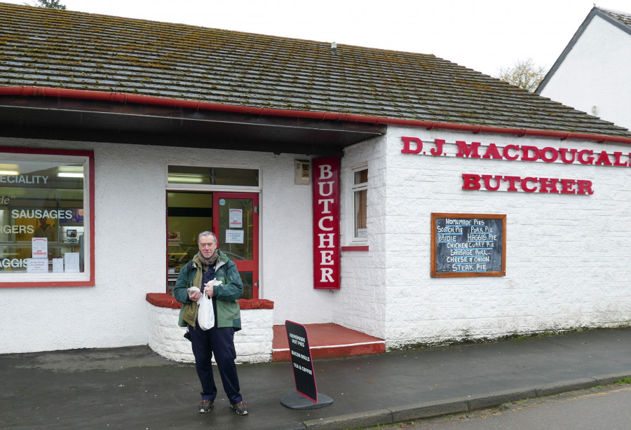 James with his haggis outside MacDougalls butchers.