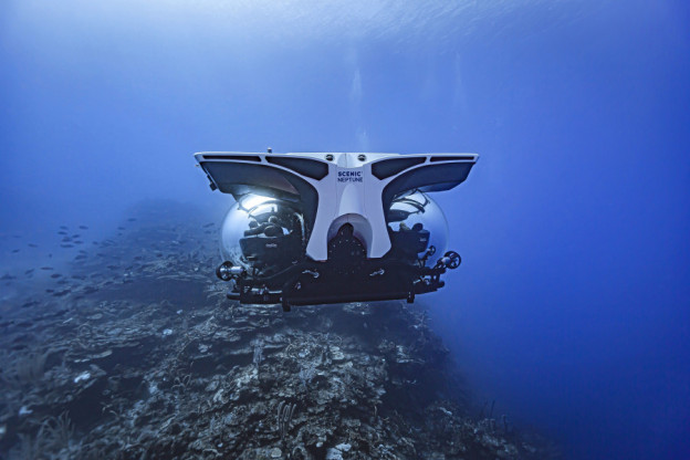 The Scenic Neptune Aquarium of the World Experience submarine is available to guests cruising with Scenic Eclipse on her Sea of Cortez cruise in 2013. Scenic Neptune photo by f Stop Movies 2
