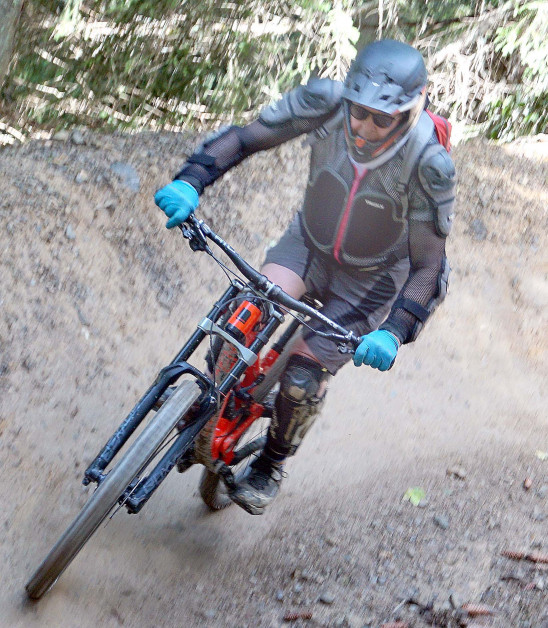 Michael Cranmer on downhill in Les Gets Bike Park