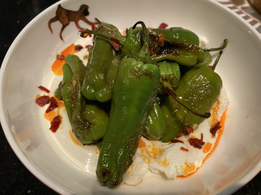 Padron peppers on whipped feta