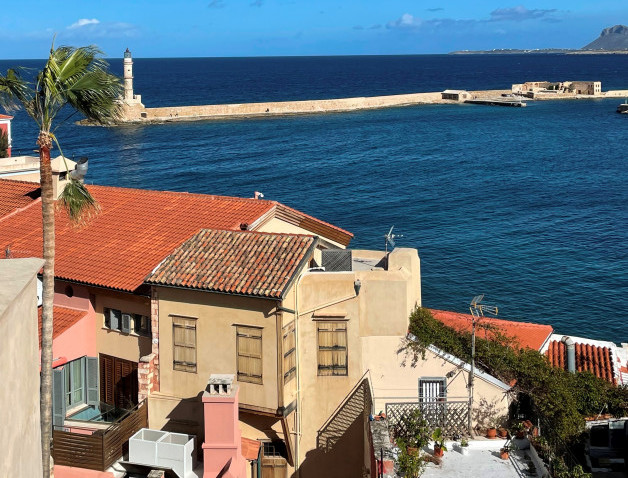Chania Harbour and Lighthouse from what will be the rooftop veranda and dining area