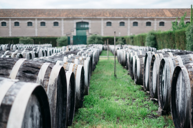 Barrels of wine fermenting at maison Noilly Prat distillery