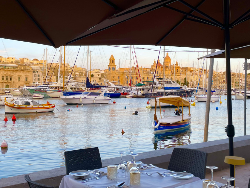 Sunset view of Grand Harbour from AcquaBlu Senglea